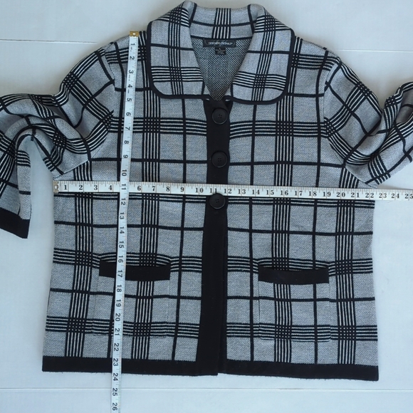 Designers Originals Plaid Windowpane Acrylic Sweater Jacket LARGE Black Gray - Picture 10 of 10